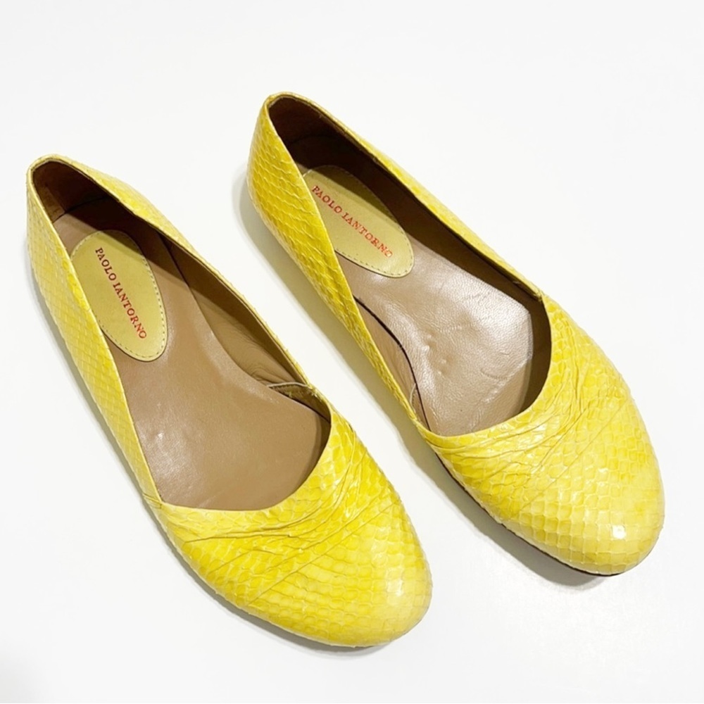 Paolo Lantorno Woman Yellow Snake Design Arlene Flats Size 7